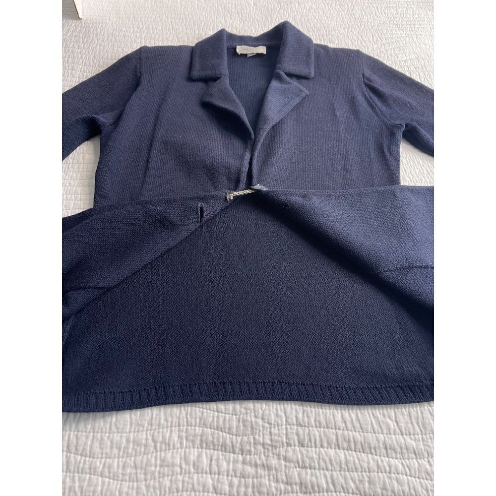 Vintage St. John Sportswear Classic Knit Jacket Blazer SZ P Button Collared Navy - Picture 7 of 12